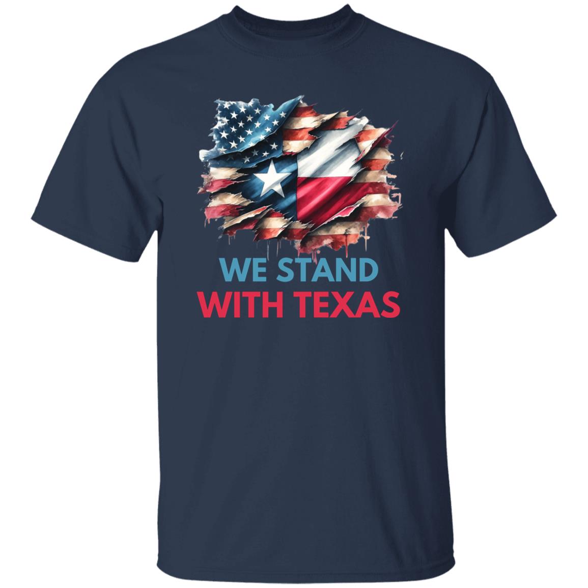 We stand with Texas Support Texas Unisex Tshirt Texas flag USA flag tee Black Navy Dark Heather-Family-Gift-Planet