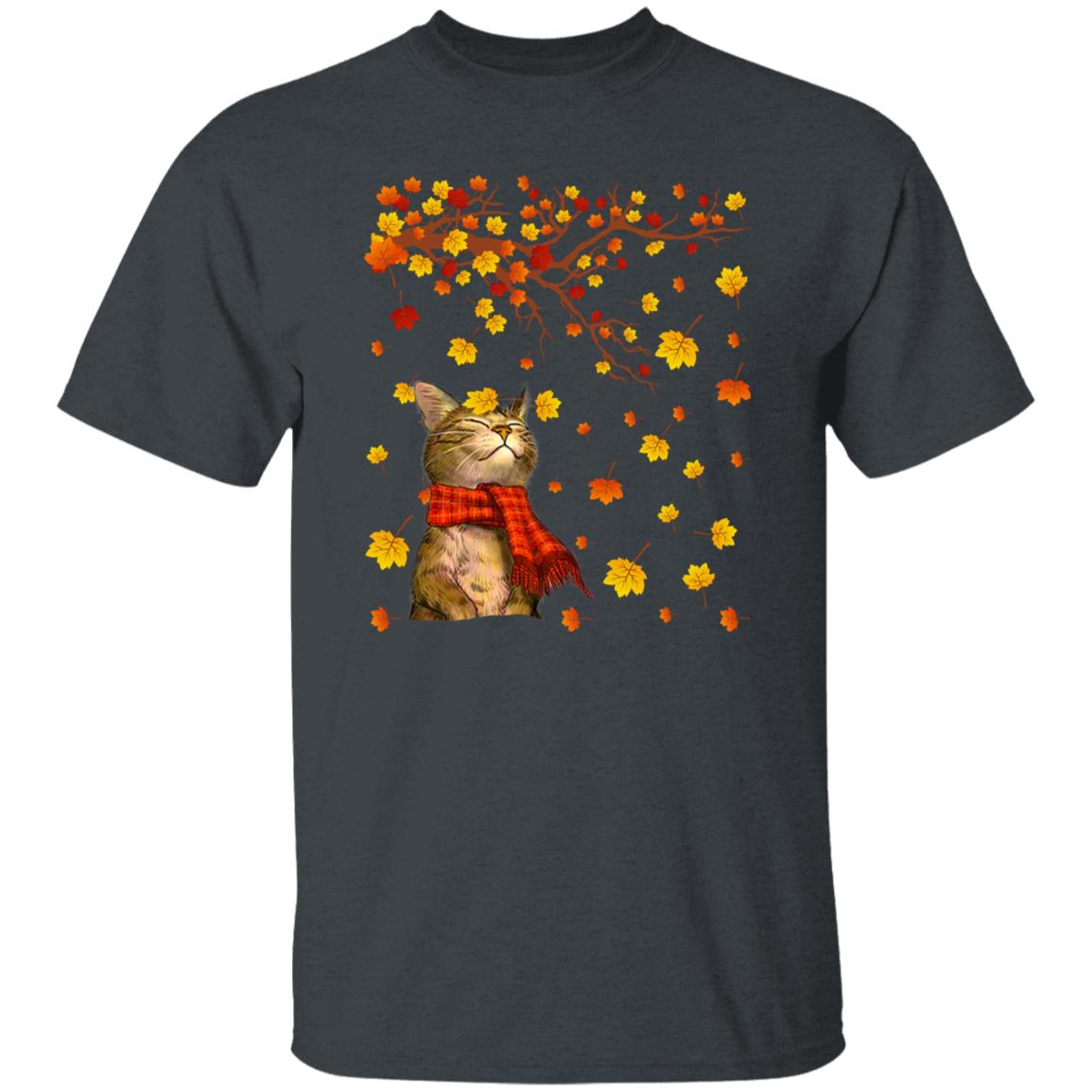 Cat autumn Unisex shirt cat fall tee Black Dark Heather-Family-Gift-Planet