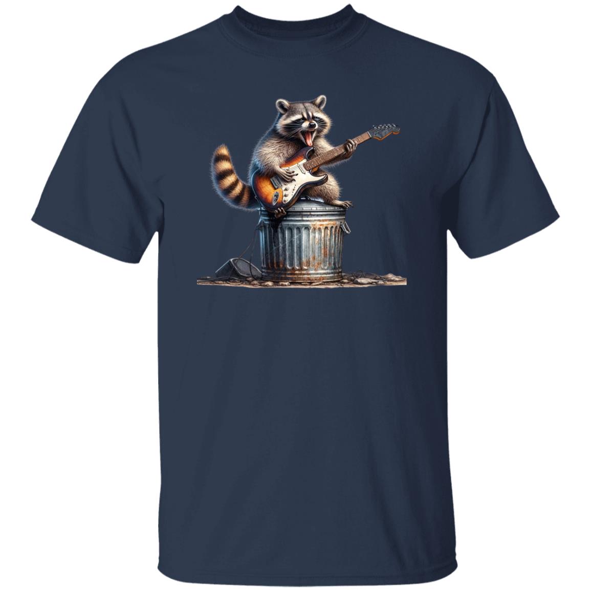 Racoon playing guitar T-Shirt Funny musician Unisex tee Black Navy Dark Heather-Family-Gift-Planet