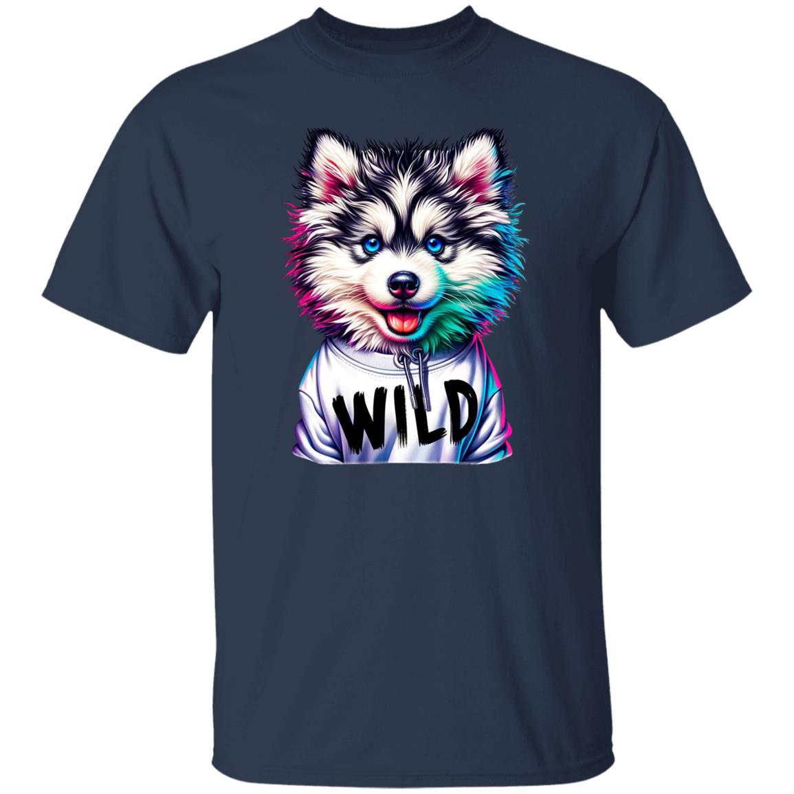 Husky Wild T-Shirt gift Cute Neon Husky dog owner Unisex tee Black Navy Dark Heather-Family-Gift-Planet