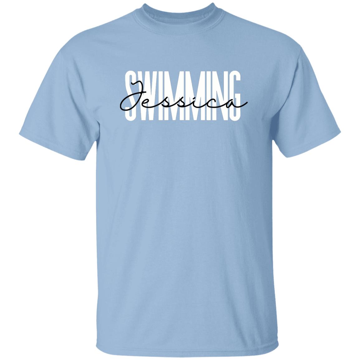 Personalized Swimming T-shirt gift Custom name swim Unisex Tee Sand Pink Light Blue-Family-Gift-Planet