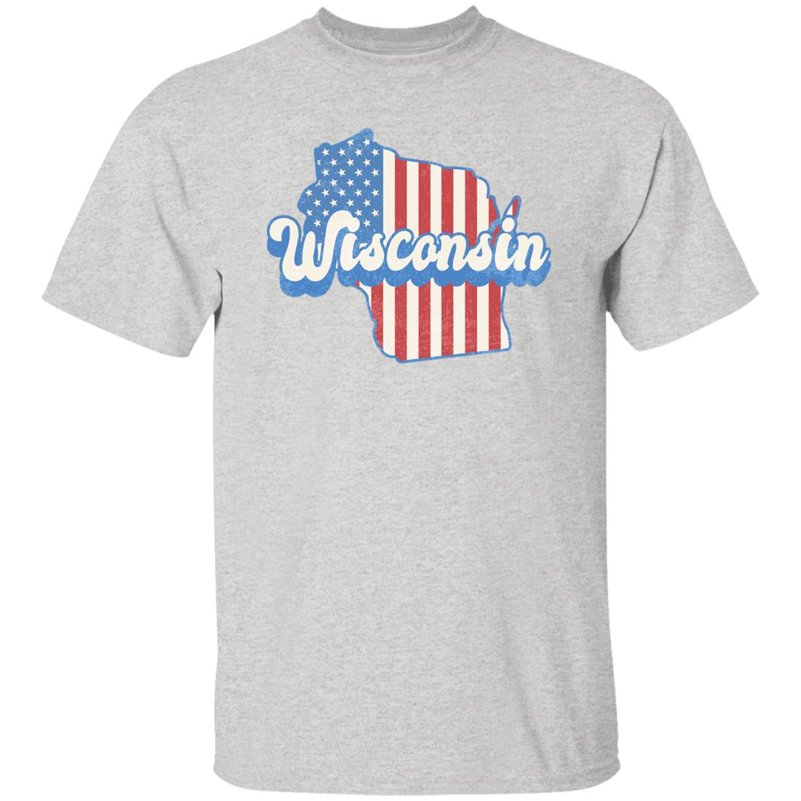 Wisconsin US flag Unisex T-Shirt American patriotic WI state tee White Ash Blue-Ash-Family-Gift-Planet