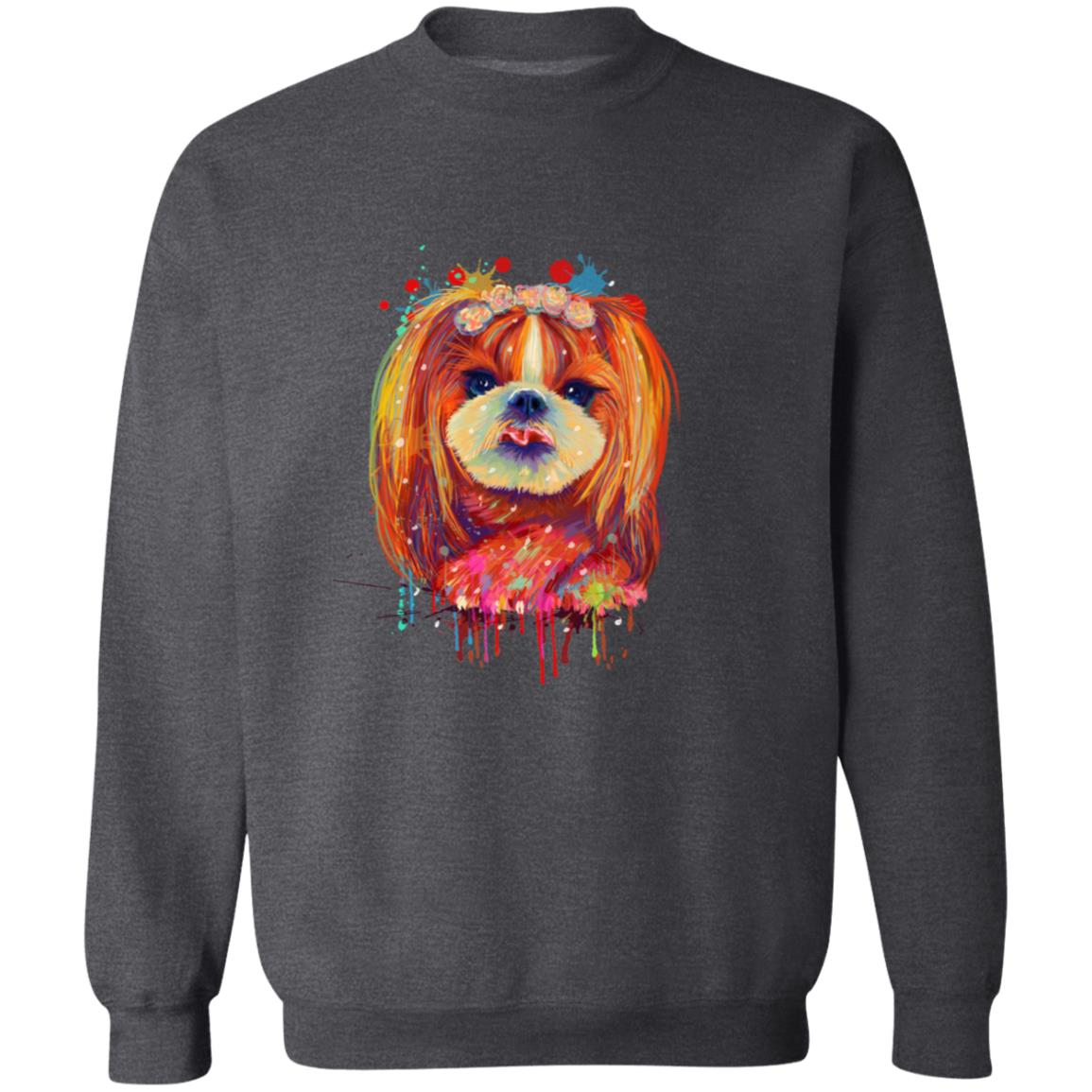 Cute Handdrawn Digital Art Shih Tzu dog Unisex Crewneck Sweatshirt-Family-Gift-Planet