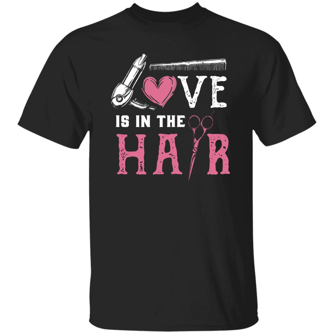 Love is in the hair Hairstylist Unisex T-shirt hairdresser haircutter tee black dark heather-Family-Gift-Planet