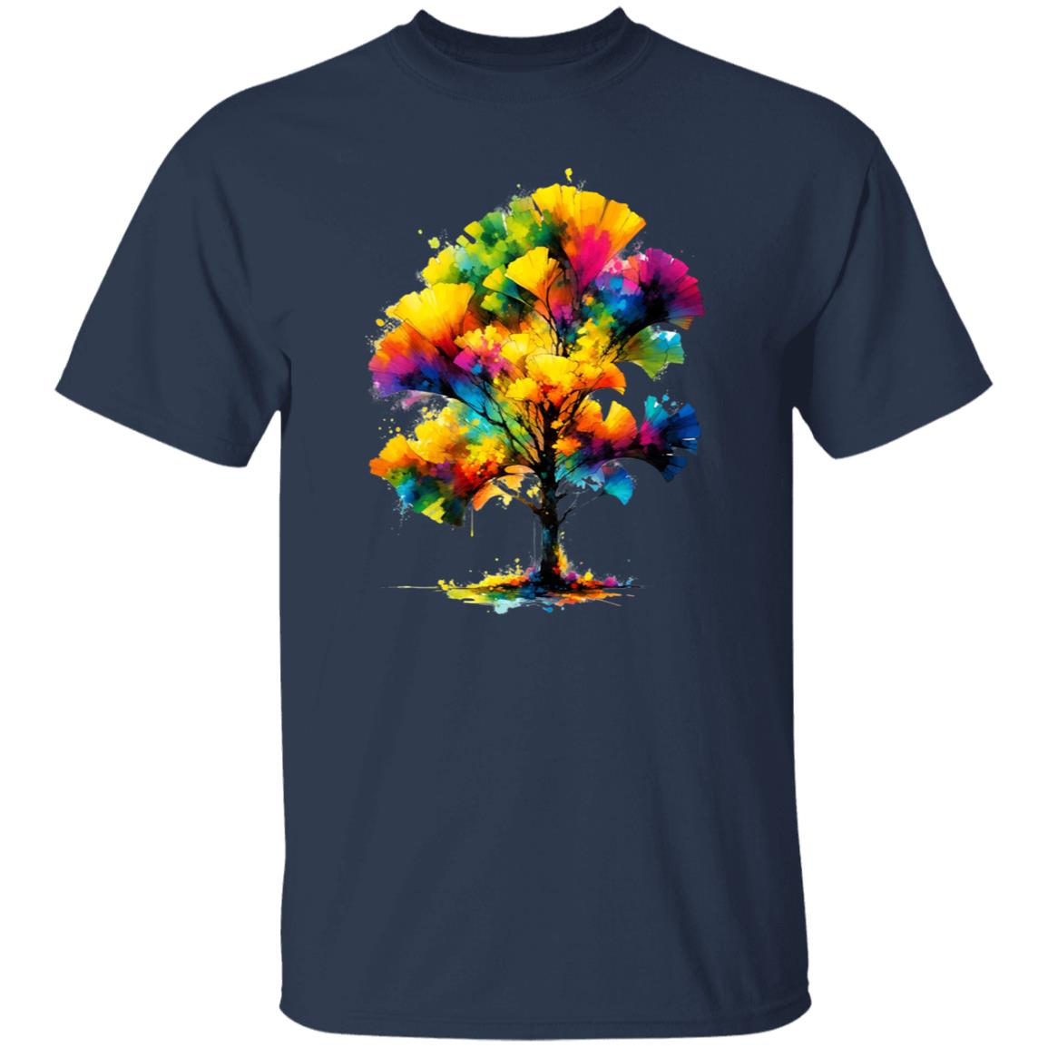 Abstract Ginkgo Tree Color Splash Unisex T-shirt Black Navy Dark Heather-Family-Gift-Planet