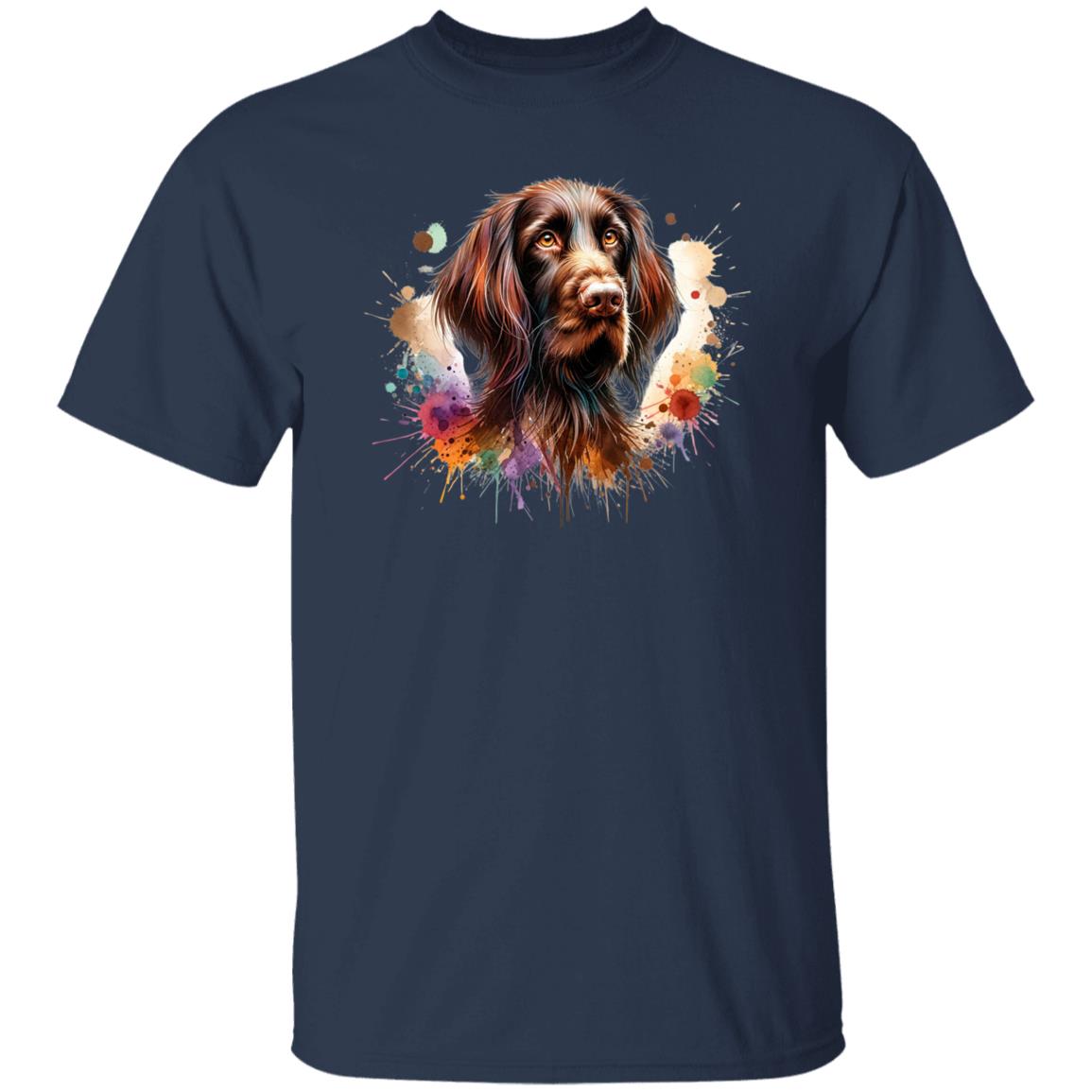 Artistic German Longhaired Pointer Color Splash Unisex T-shirt Black Navy Dark Heather-Family-Gift-Planet