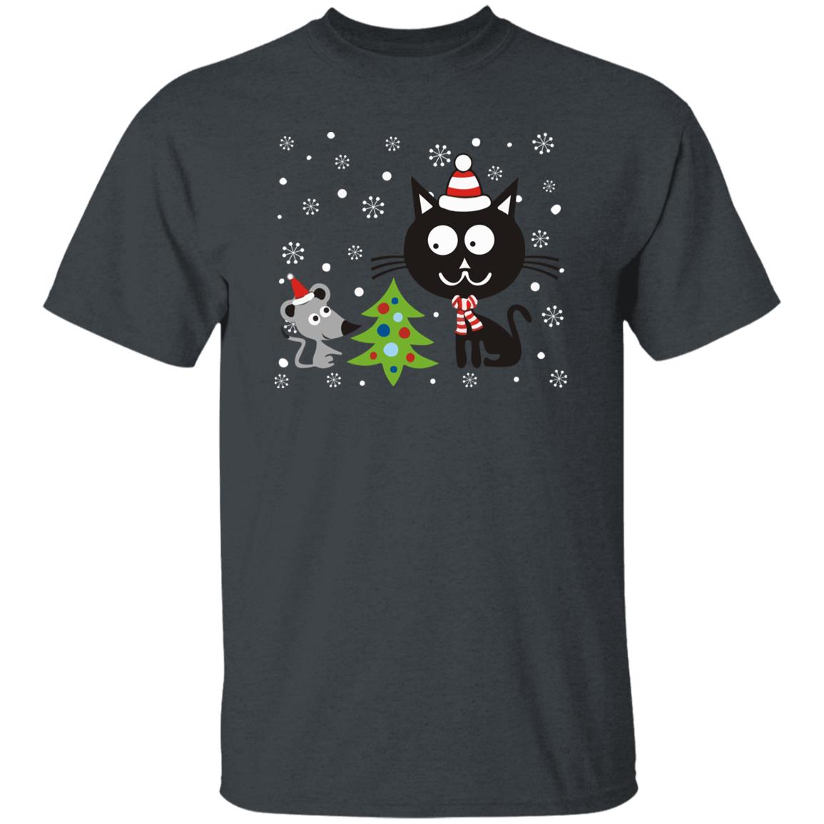 Cat and Mouse Christmas T-Shirt gift Show Cat mom Unisex Tee Black Navy Dark Heather-Family-Gift-Planet