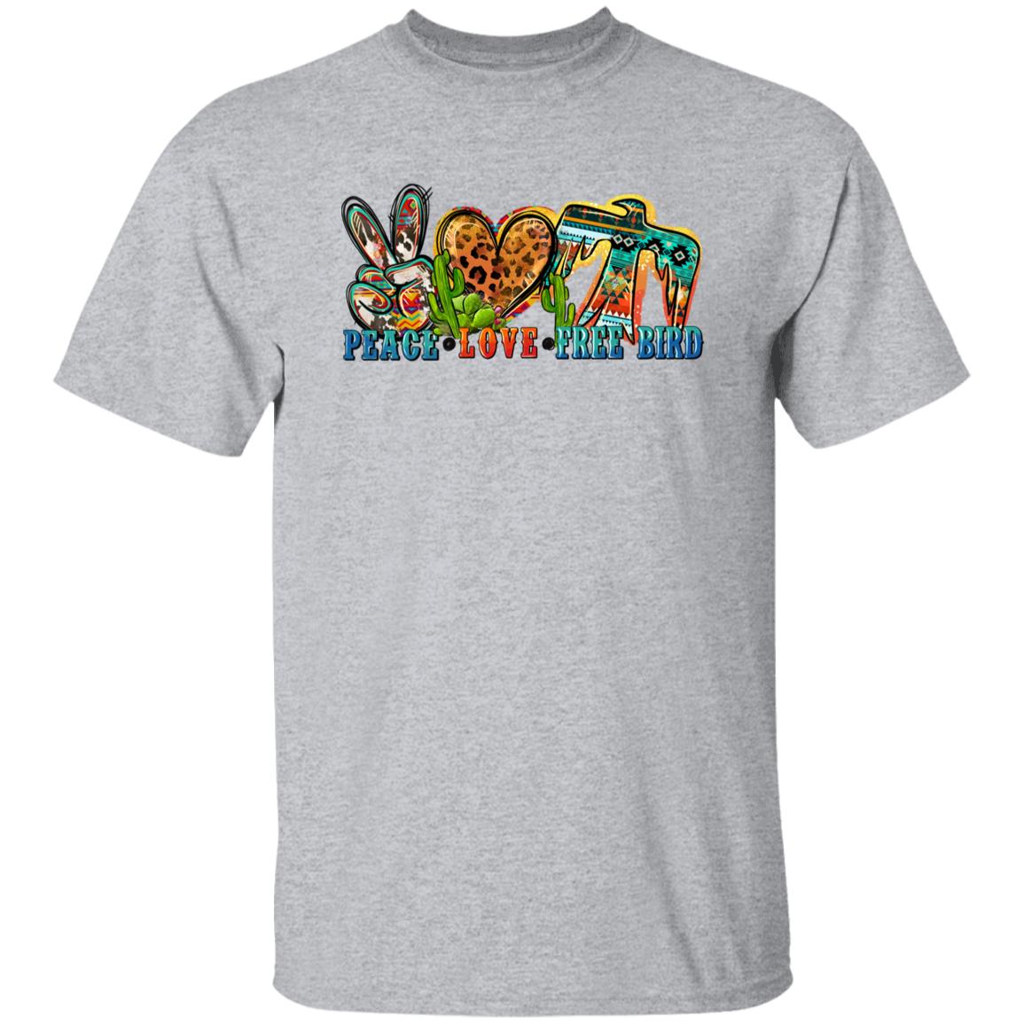 Peace Love Free Bird T-shirt gift Western freebird leopard skin heart tee-Family-Gift-Planet