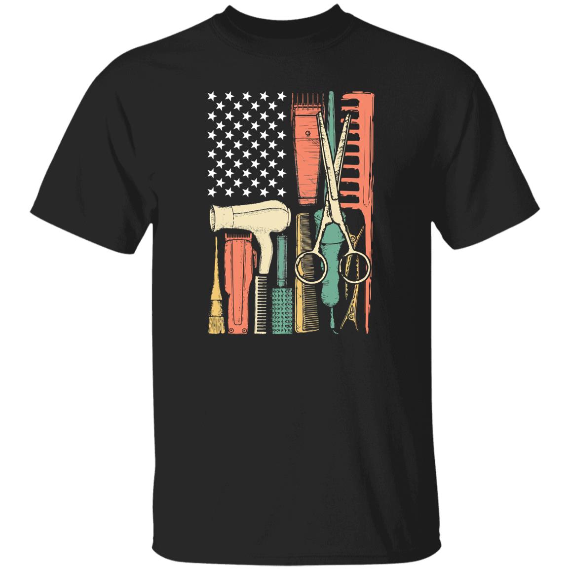 Retro hair stylist US flag Unisex T-shirt hairdresser haircutter tee black dark heather-Family-Gift-Planet
