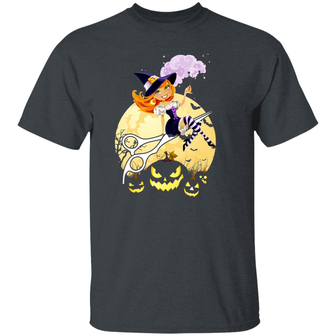 Hairdresser Halloween Unisex T-Shirt Cute hair cutter witch hair hustler tee Black Dark Heather-Family-Gift-Planet