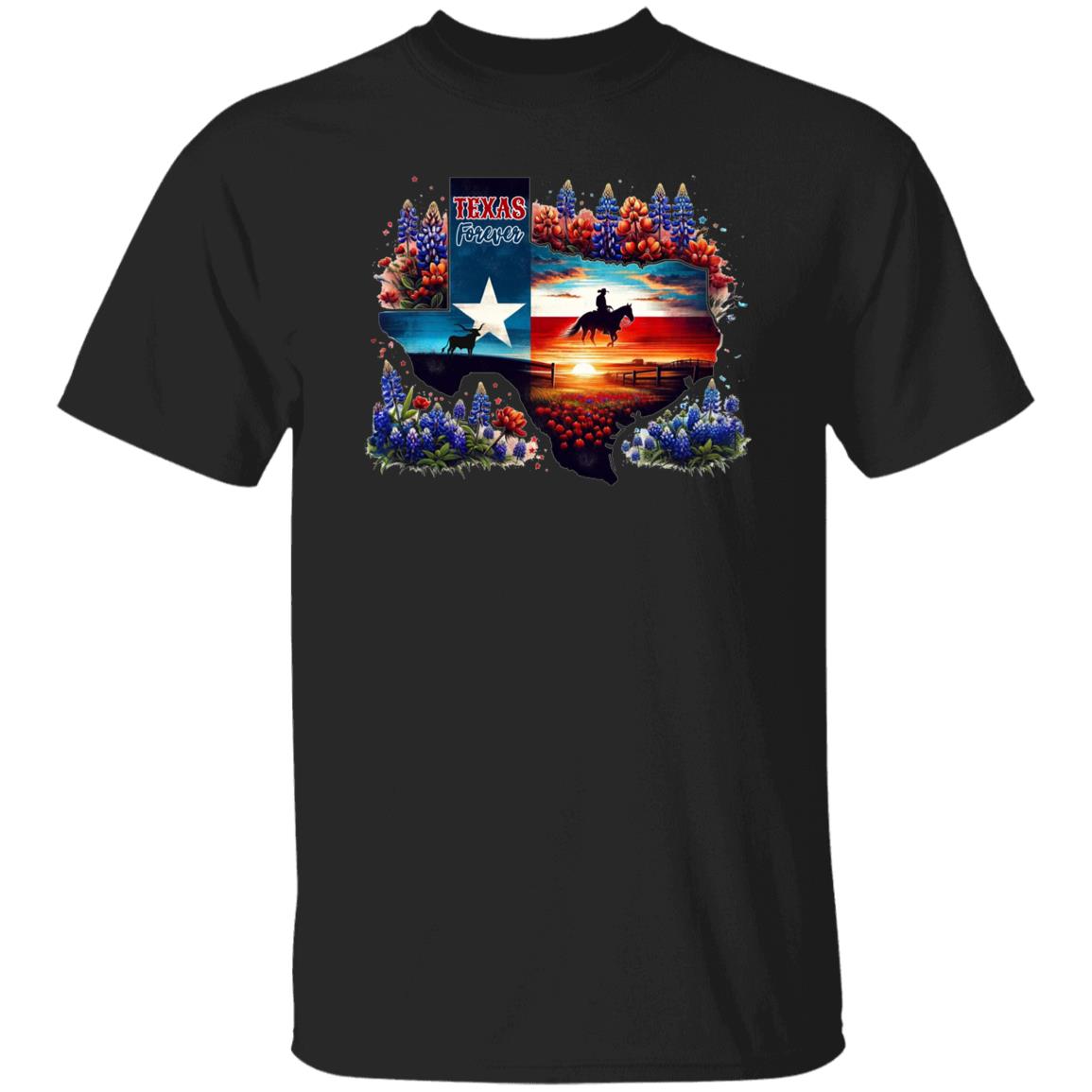 Texas Forever T-Shirt Texas state flag lupin flowers Unisex tee Black Navy Dark Heather-Family-Gift-Planet