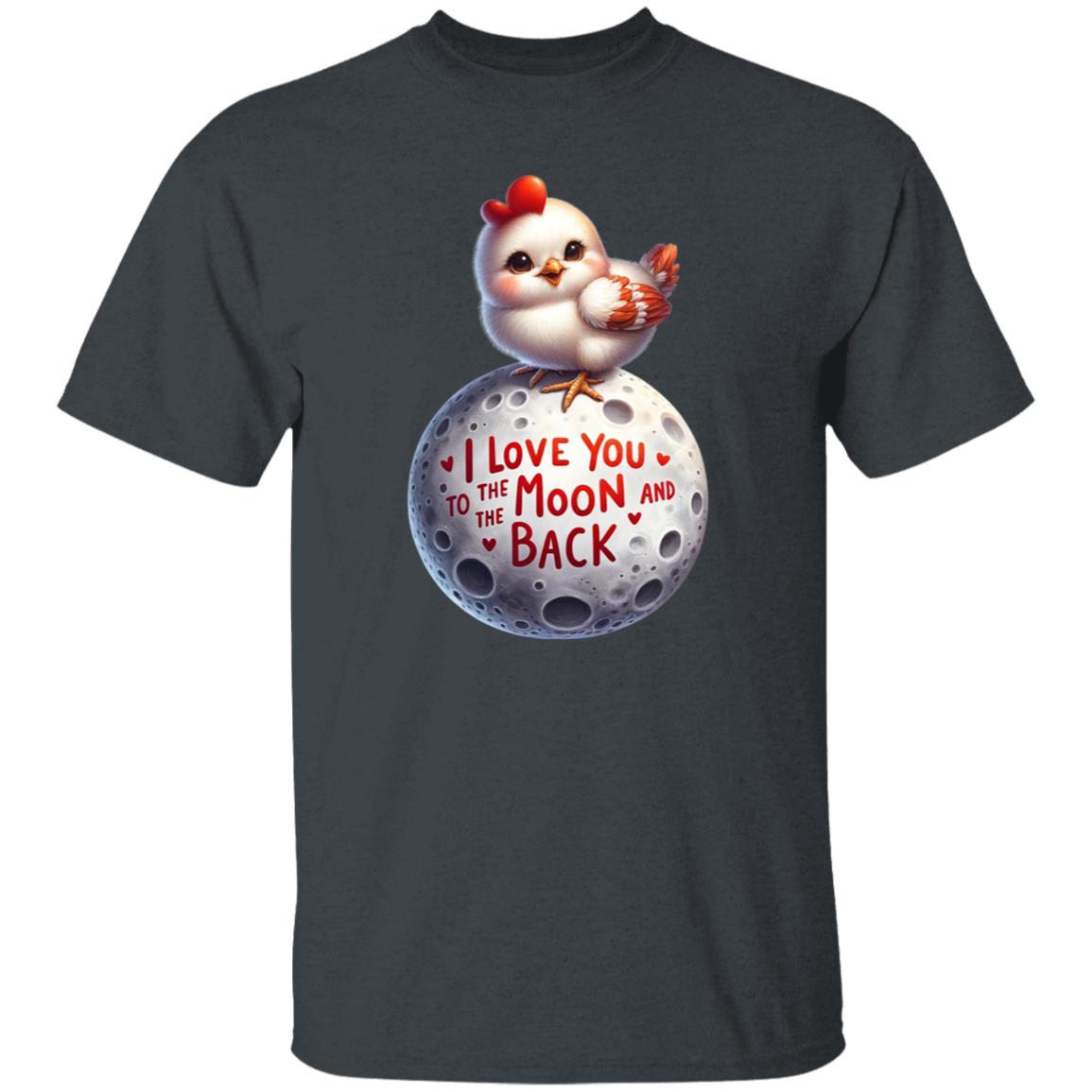 I love you to the moon in back chick Unisex T-shirt hen chicken on moon tee Black Navy Dark Heather-Family-Gift-Planet