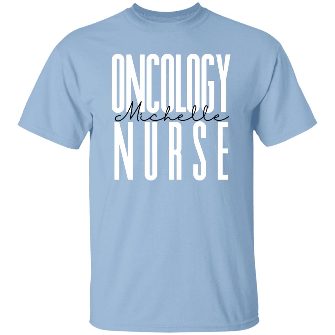 Personalized Oncology nurse T-shirt gift Custom name Chemo infusion nurse Unisex Tee Sand Pink Light Blue-Family-Gift-Planet