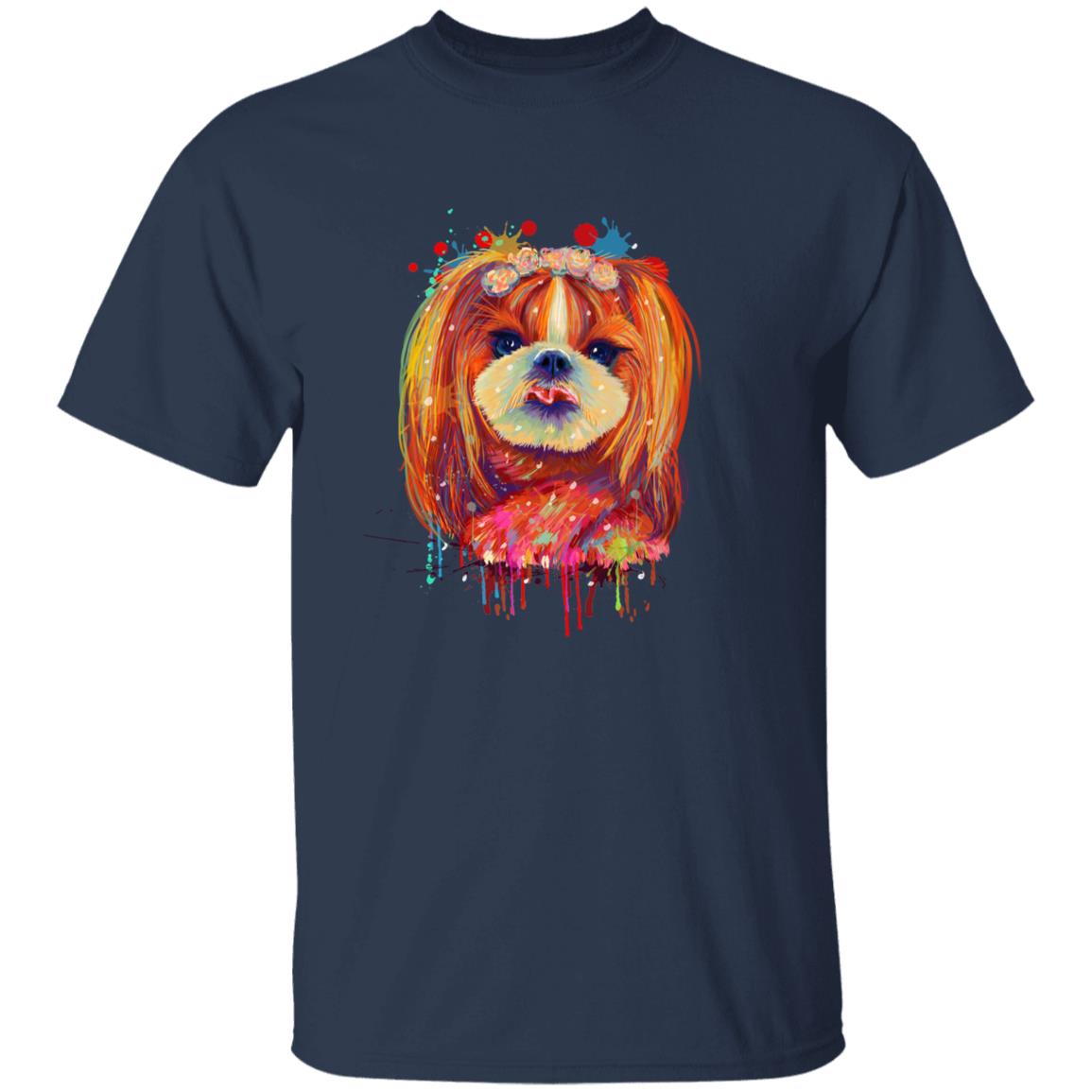 Watercolor Art Shih Tzu dog Unisex shirt S-2XL black navy dark heather-Navy-Family-Gift-Planet