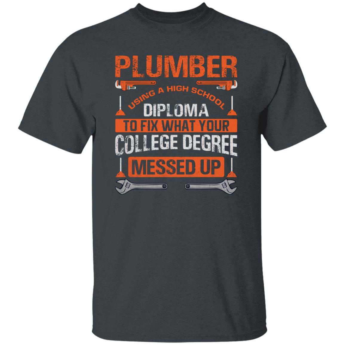 Plumber funny shirt plumbing tee black navy dark heather-Dark Heather-Family-Gift-Planet