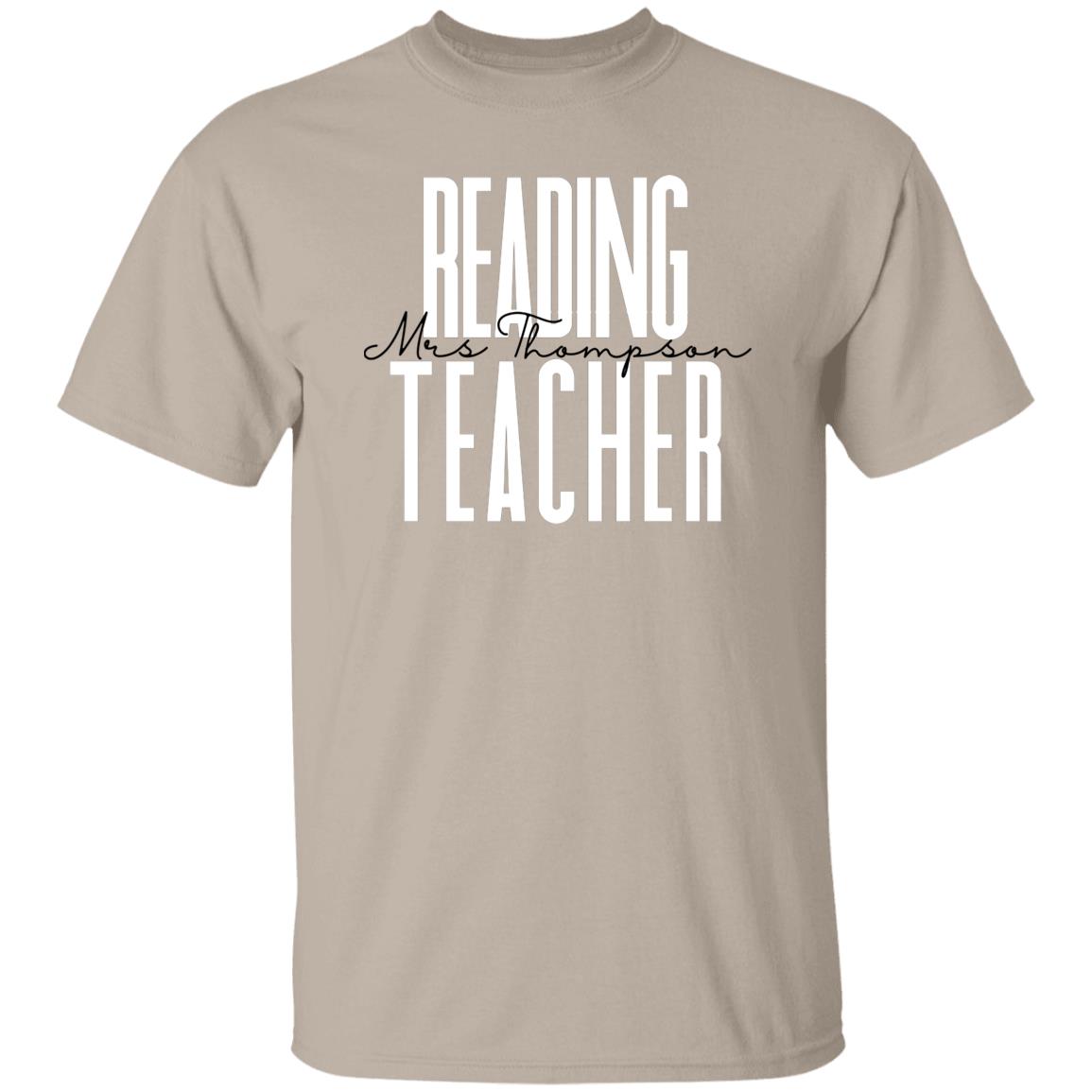 Personalized reading teacher T-shirt gift Custom name Literacy teacher reading squad Unisex Tee Sand Pink Light Blue-Family-Gift-Planet
