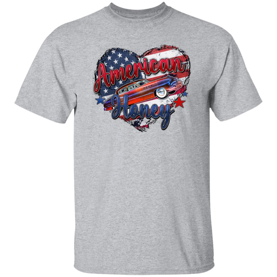 American Honey T-Shirt US flag newlywed honeymoon heart Unisex tee White Sand Grey-Family-Gift-Planet