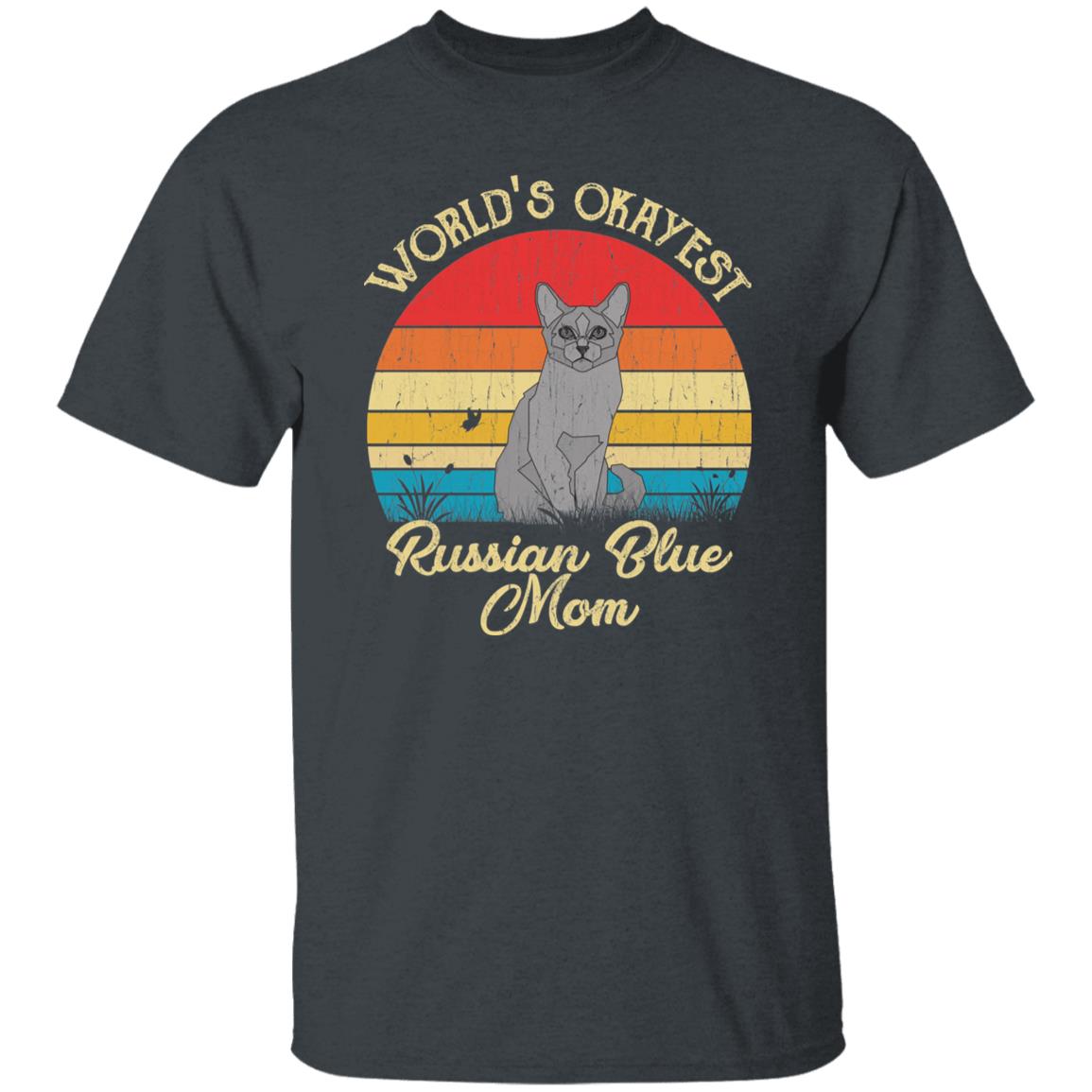 World's Okayest Russian blue mom Retro Style Unisex T-shirt Black Navy Dark Heather-Dark Heather-Family-Gift-Planet