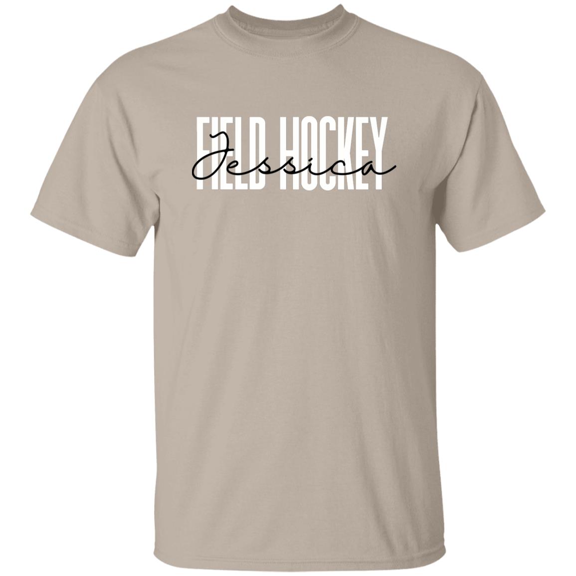 Personalized Field hockey Unisex T-shirt Custom Name Hockey player tee Sand Blue Pink-Family-Gift-Planet