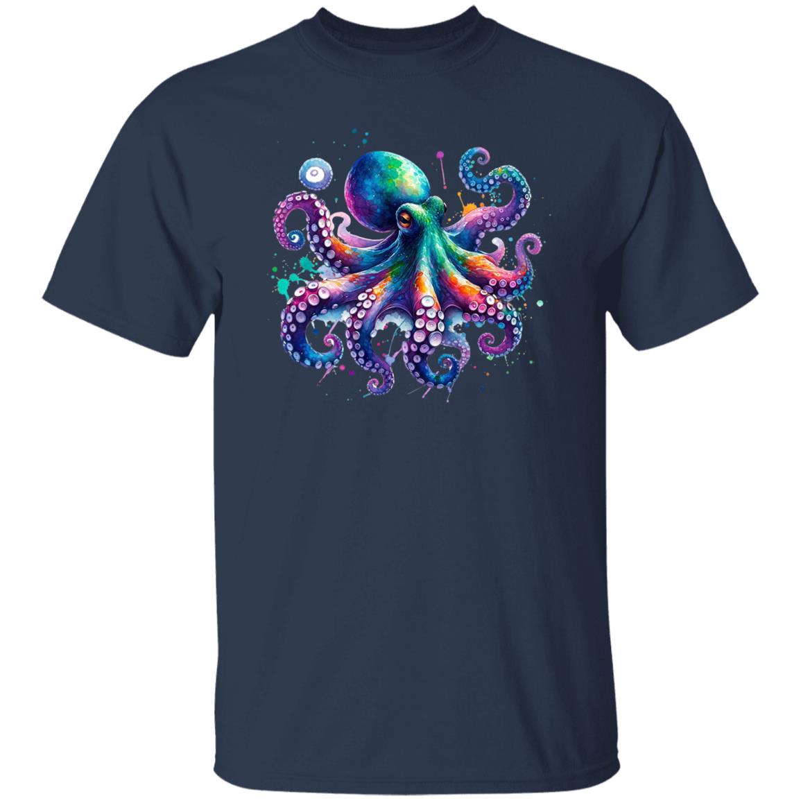 Octopus Color Splash Unisex T-Shirt Black Navy Dark Heather-Family-Gift-Planet