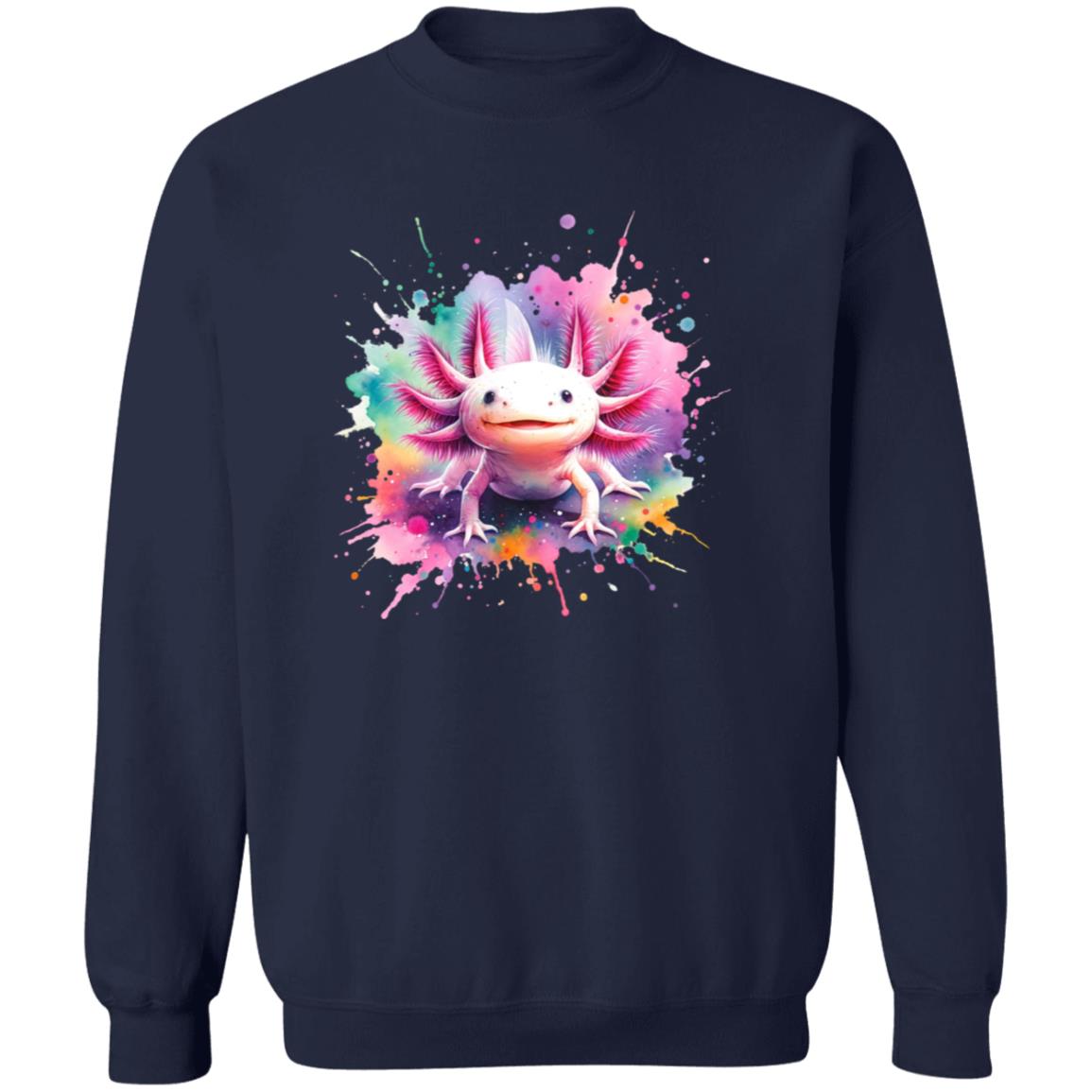 Axolotl Color Splash Unisex Sweatshirt Black Navy Dark Heather-Family-Gift-Planet