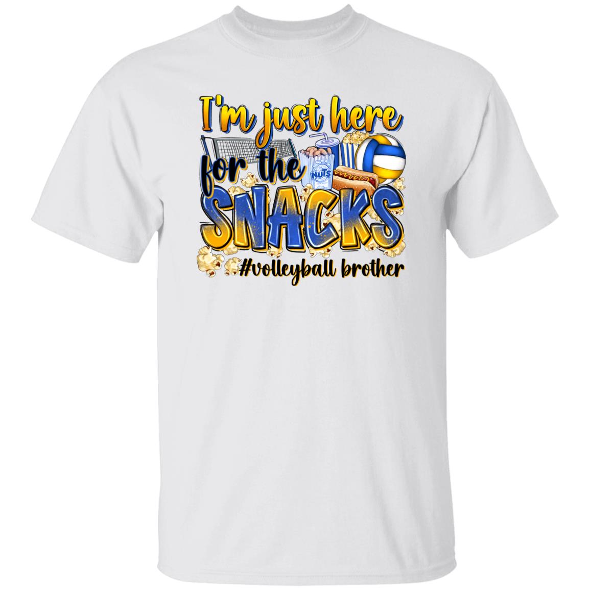 Volleyball brother T-Shirt Volleyball cheer I'm just here for the snacks Unisex Tee Sand White Sport Grey-White-Family-Gift-Planet