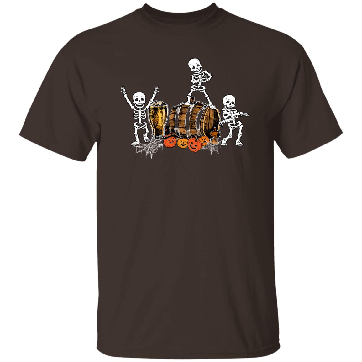 Skeleton dancing near bear Halloween Unisex T-Shirt beer lover spooky season tee Black Dark Chocolate-Family-Gift-Planet