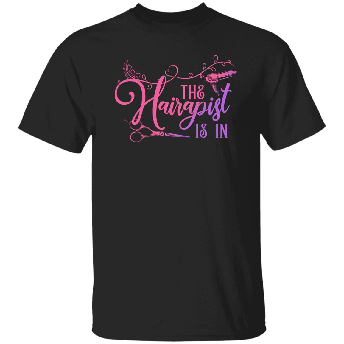 The hairapist is in Unisex T-shirt hairdresser haircutter tee black dark heather-Family-Gift-Planet