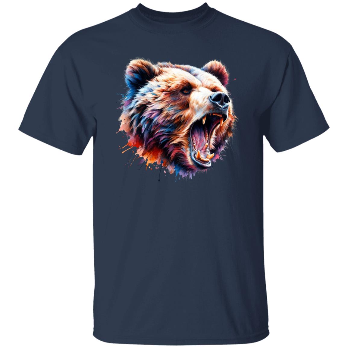 Growling Bear Color Splash Unisex T-shirt Black Navy Dark Heather-Family-Gift-Planet
