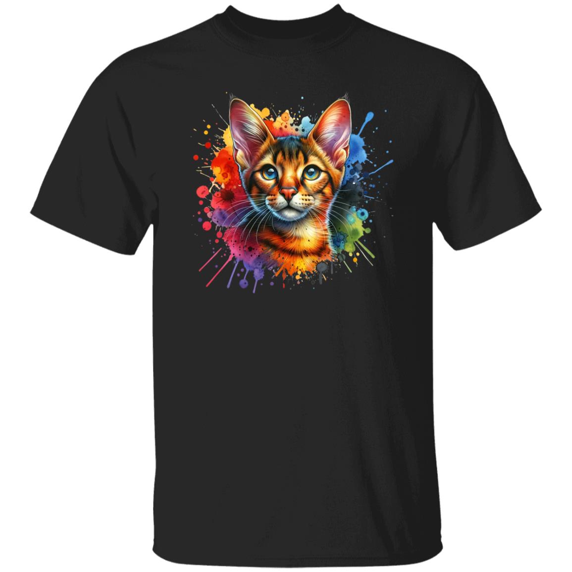 Chausie Cat Color Splash Unisex T-Shirt Black Navy Dark Heather-Family-Gift-Planet