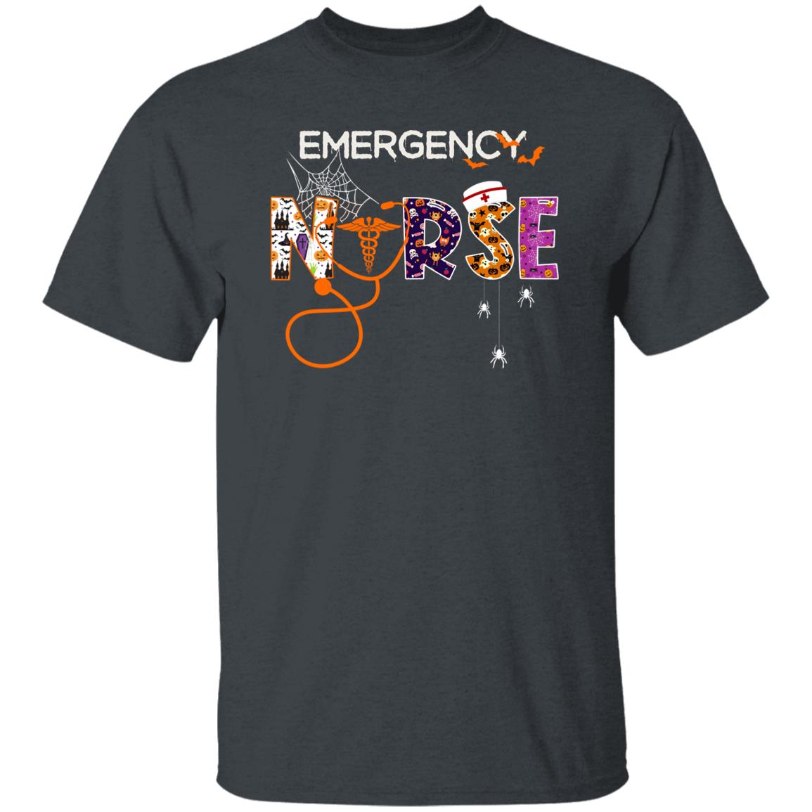Emergency nurse Halloween Unisex T-Shirt Scary Spooky ER Nurse practitioner tee Black Dark Heather-Family-Gift-Planet