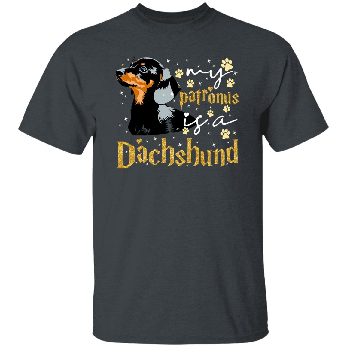 My patronus is a dachshund T-Shirt gift Dachshund Dog mom Unisex tee Black Navy Dark Heather-Family-Gift-Planet