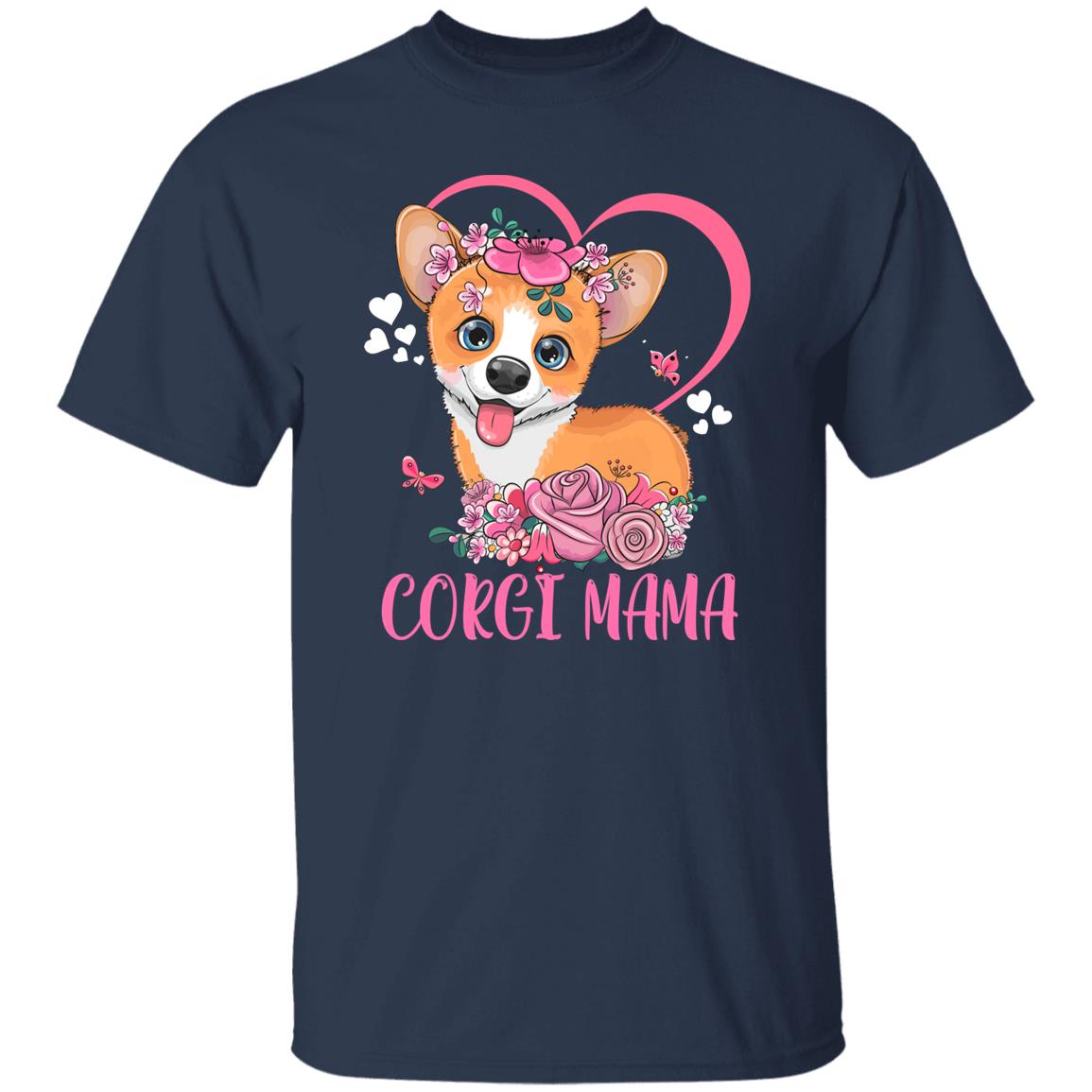 Cute Corgi Mama T-Shirt gift funny heart corgi Dog mom Unisex tee Black Navy Dark Heather-Family-Gift-Planet