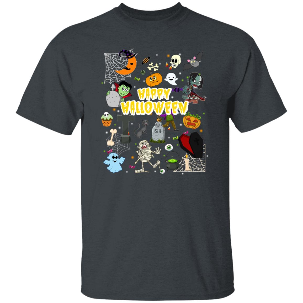 Happy Halloween Unisex T-Shirt Scary spooky Halloween party tee Black Dark Heather-Family-Gift-Planet