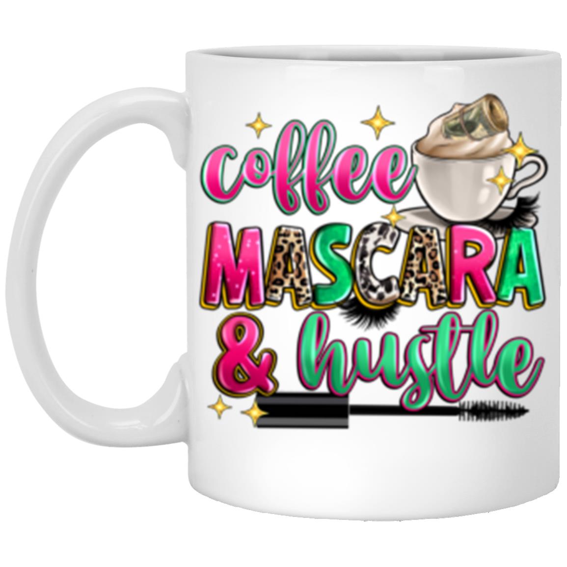 Coffee mascara and hustle 11oz White Mug gift Make-up artist brow tech esthetician coffee cup-Family-Gift-Planet