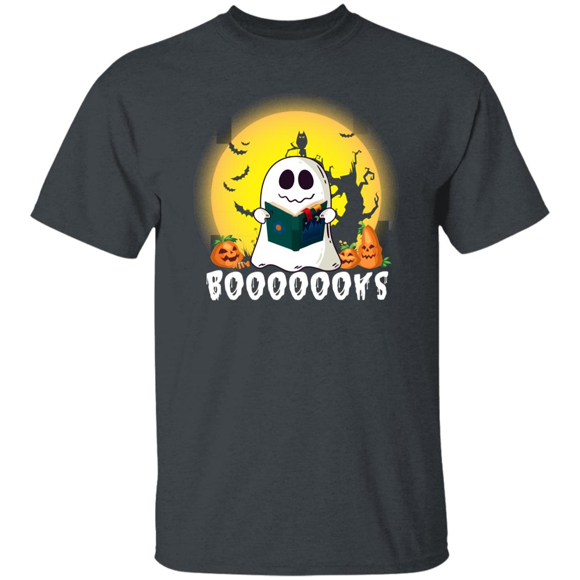 Boooooks Halloween Unisex T-Shirt Book lover reading teacher Scary season tee Black Dark Heather-Family-Gift-Planet