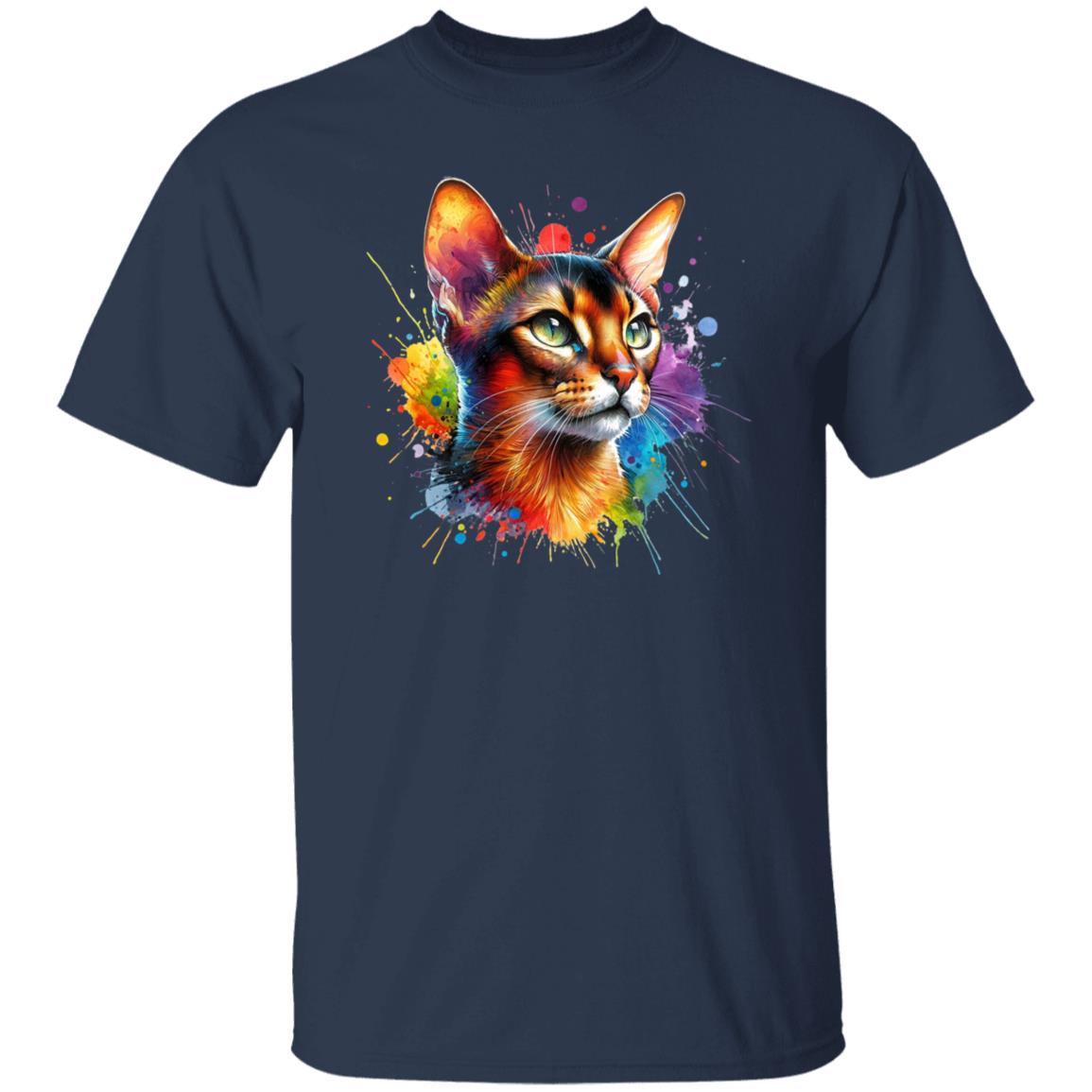 Abyssinian Color Splash Unisex T-Shirt Black Navy Dark Heather-Family-Gift-Planet