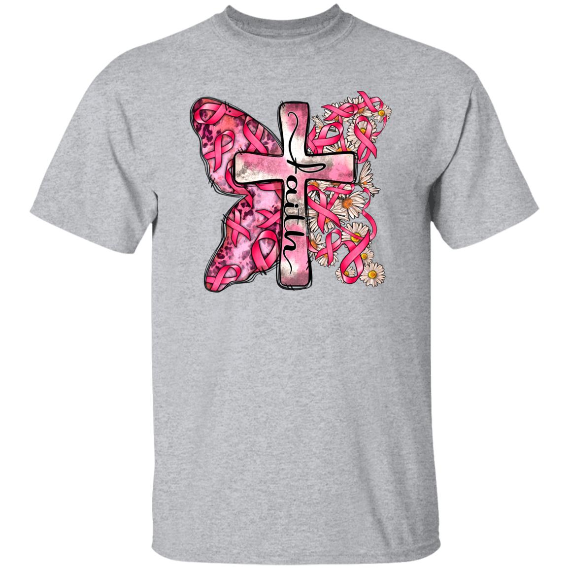 Faith cancer cross T-Shirt gift Breast cancer awareness pink ribbon Tee Sand White Sport Grey-Family-Gift-Planet