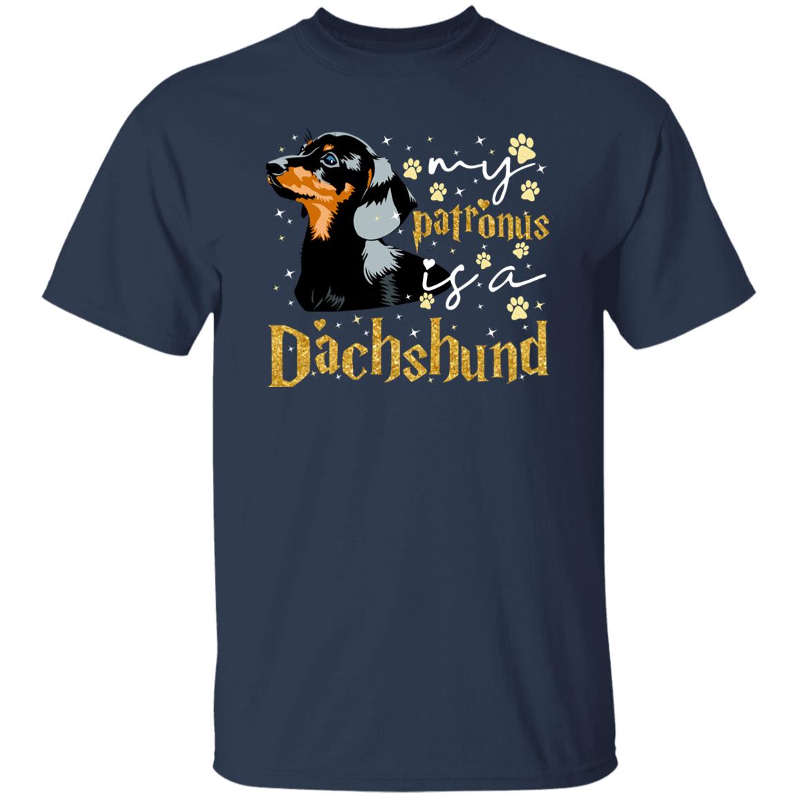 My patronus is a dachshund T-Shirt gift Dachshund Dog mom Unisex tee Black Navy Dark Heather-Family-Gift-Planet