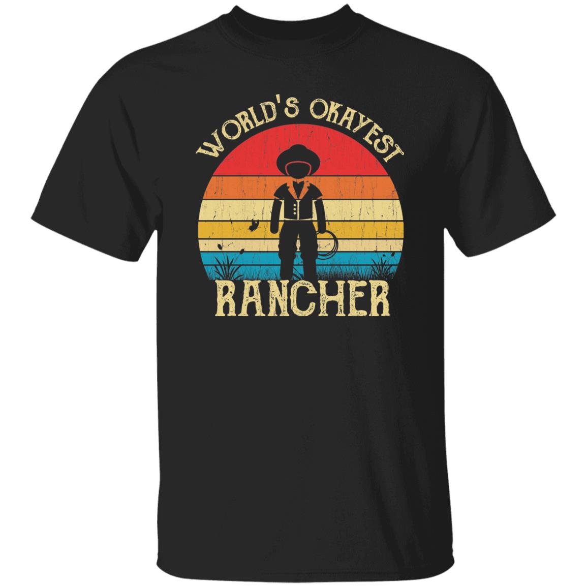 Rancher Unisex Shirt World's Okayest Rancher retro tee Black Dark Heather-Black-Family-Gift-Planet