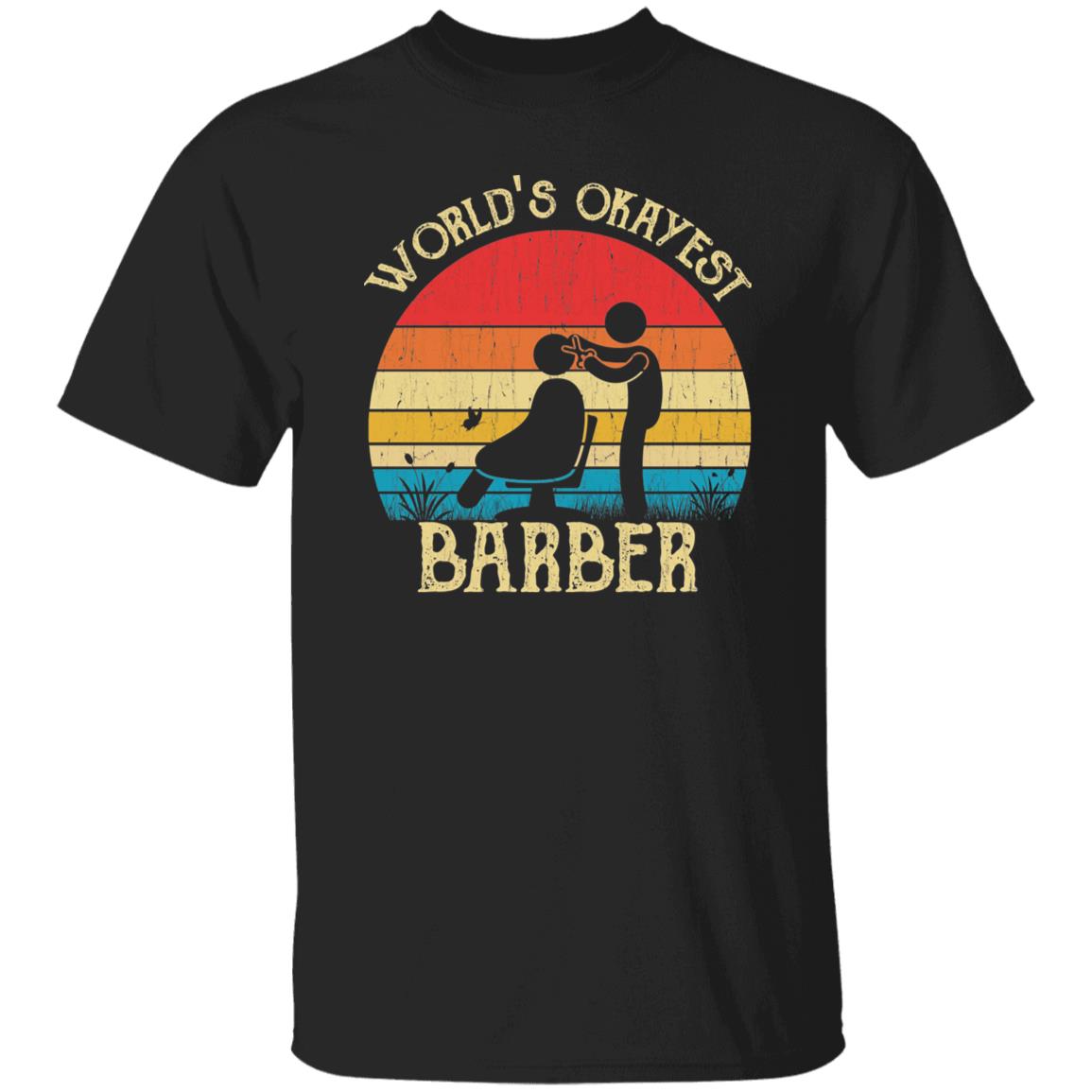 Barber Unisex Shirt World's Okayest Barber retro tee Black Dark Heather-Black-Family-Gift-Planet