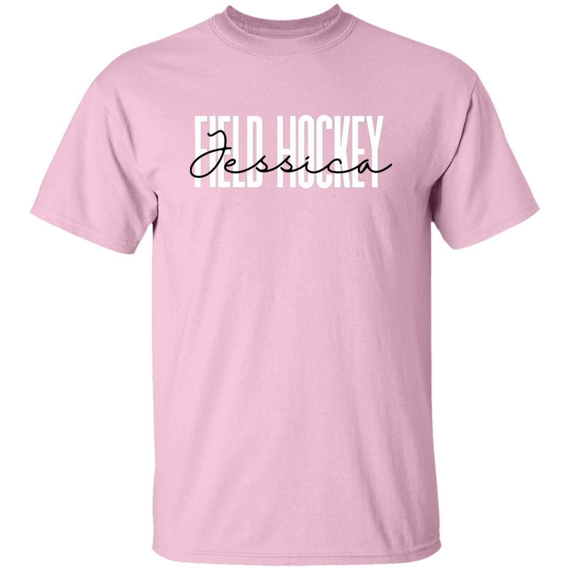 Personalized Field hockey Unisex T-shirt Custom Name Hockey player tee Sand Blue Pink-Family-Gift-Planet