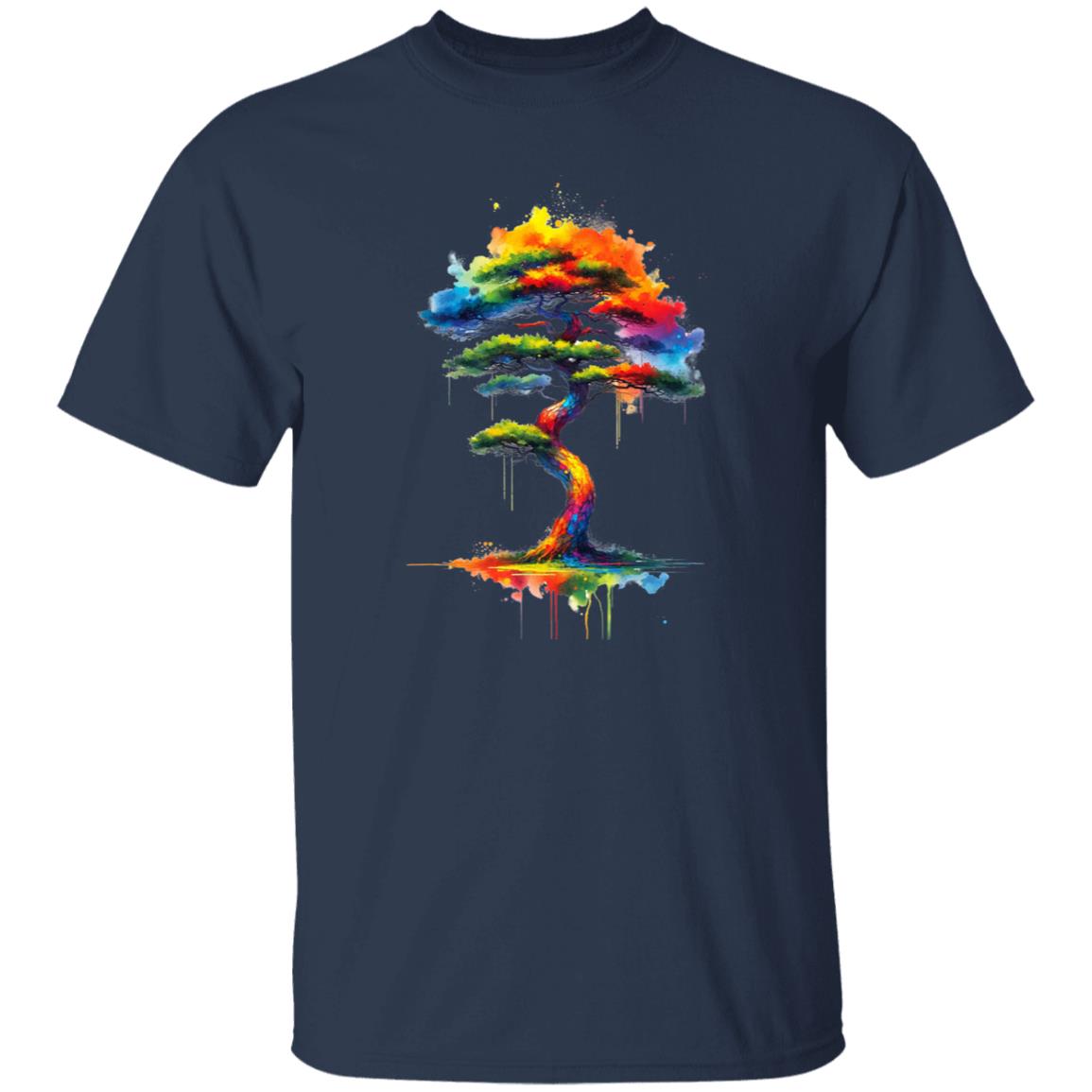 Abstract Korean Pine Tree Color Splash Unisex T-shirt Black Navy Dark Heather-Navy-Family-Gift-Planet