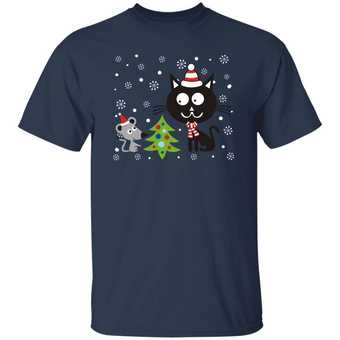 Cat and Mouse Christmas T-Shirt gift Show Cat mom Unisex Tee Black Navy Dark Heather-Family-Gift-Planet