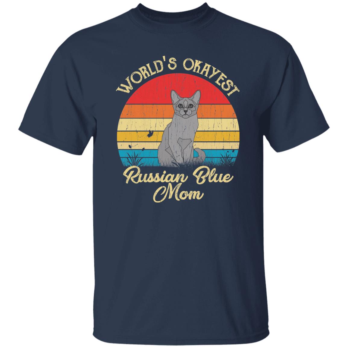 World's Okayest Russian blue mom Retro Style Unisex T-shirt Black Navy Dark Heather-Navy-Family-Gift-Planet