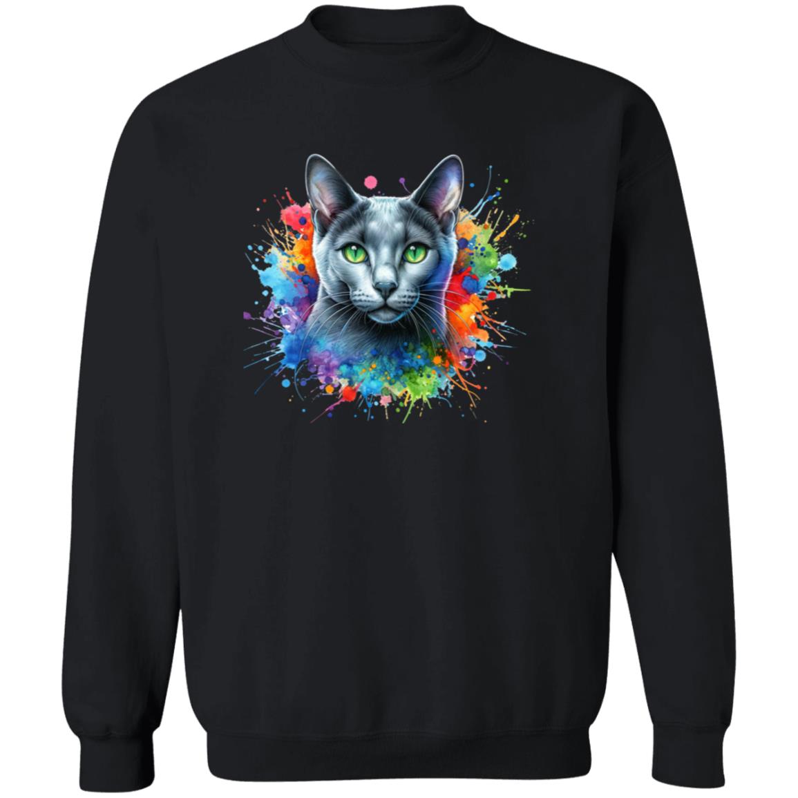 Russian Blue Cat Color Splash Unisex Sweatshirt Black Navy Dark Heather-Family-Gift-Planet