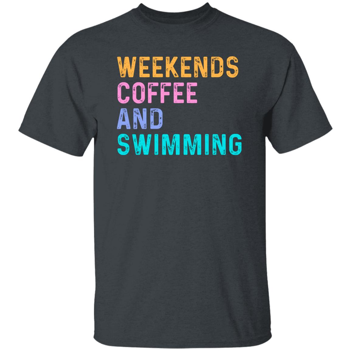 Weekends coffee and swimming T-Shirt Swimming lover swim Unisex tee Black Navy Dark Heather-Family-Gift-Planet