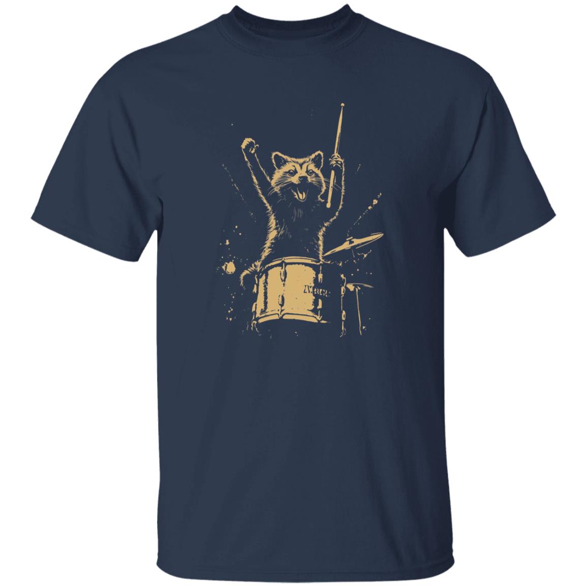 Cool Raccoon Drummer Unisex T-Shirt gift drum teacher animal lover tee black navy dark heather-Family-Gift-Planet