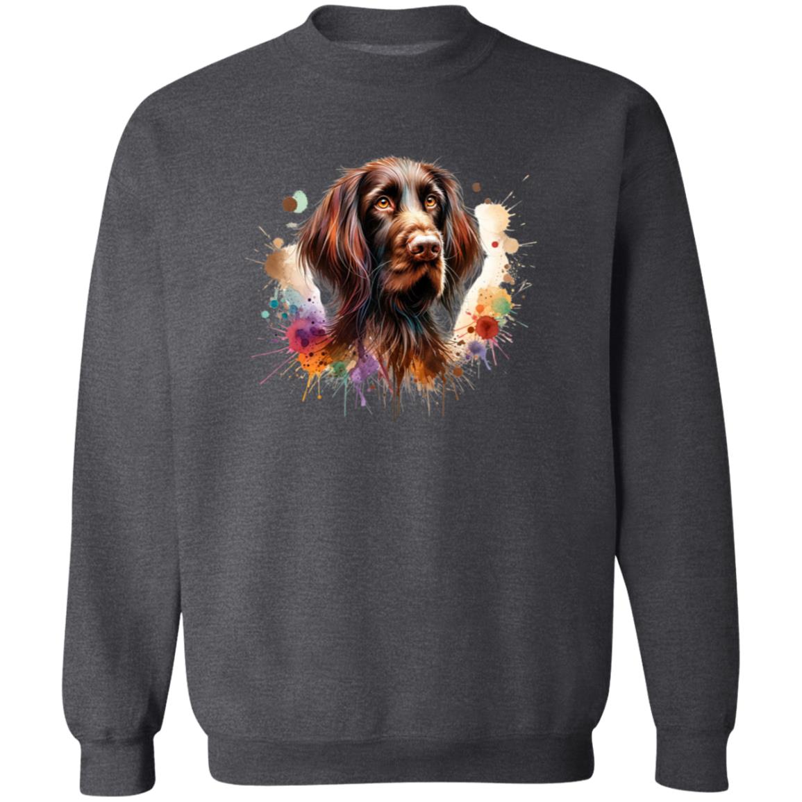 Artistic German Longhaired Pointer Color Splash Unisex Sweatshirt Black Navy Dark Heather-Family-Gift-Planet