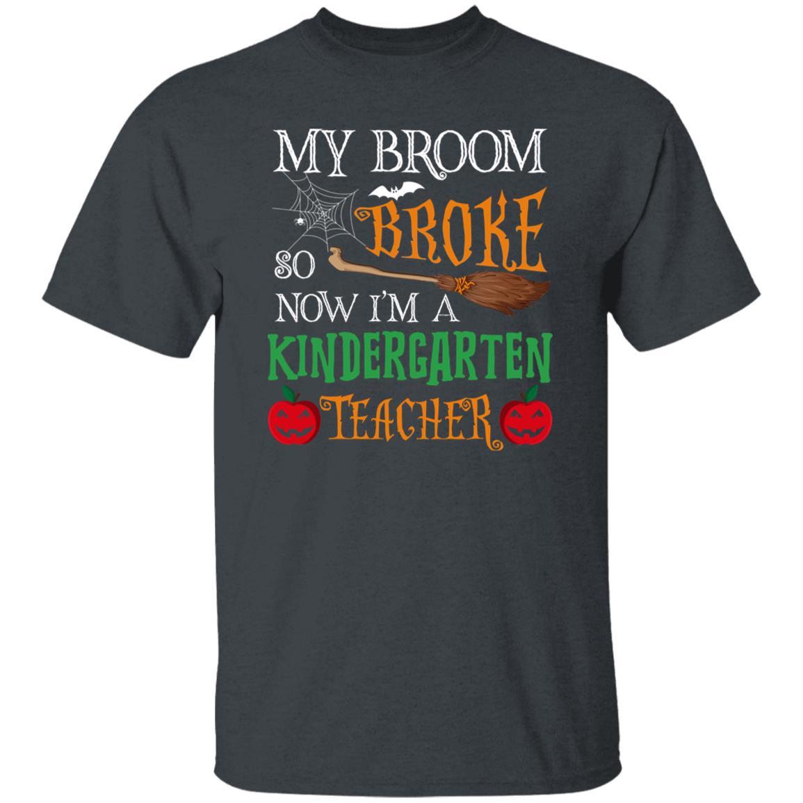 Kindergarten Teacher Halloween Unisex T-Shirt My broom broke so now I Kindergarten Teacher tee Black Dark Heather-Family-Gift-Planet